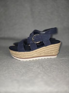 Marc Fisher MFZAIN espadrille wedge sandals dark blue suede Size 8.5